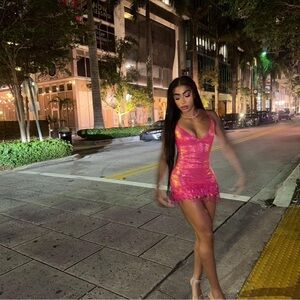 Fashion Nova Glittering Pink Mini Dress